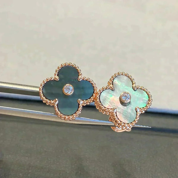 <ORIELL>CLOVER MEDIUM 1 MOTIFS GRAY MOP  DIAMOND EARRINGS