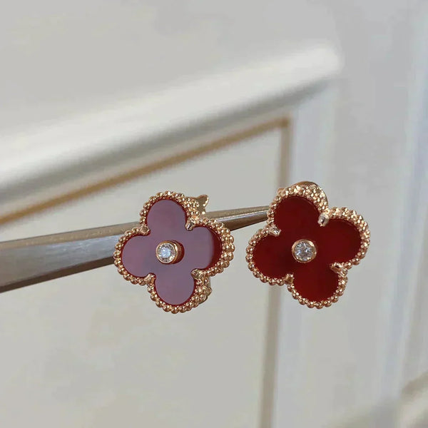 <ORIELL>CLOVER MEDIUM 1 MOTIFS CARNELIAN  DIAMOND earrings