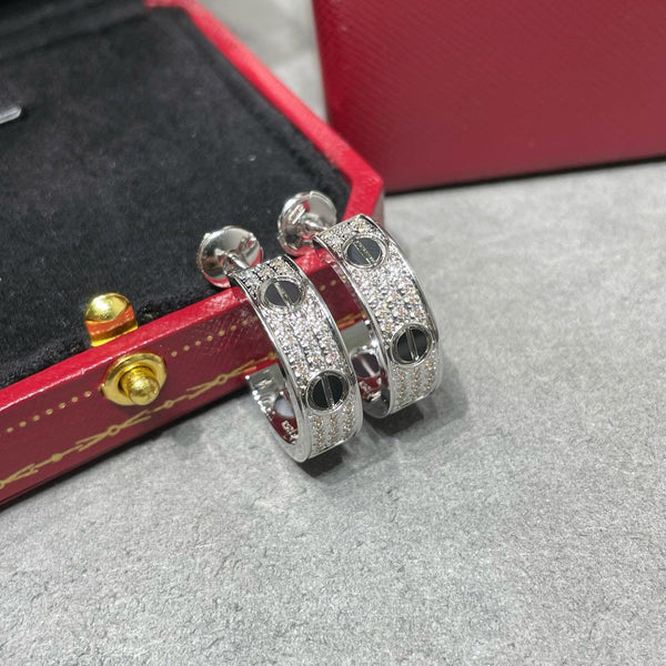 <ORIELL>LOVE CERAMIC DIAMOND PAVED SILVER EARRINGS