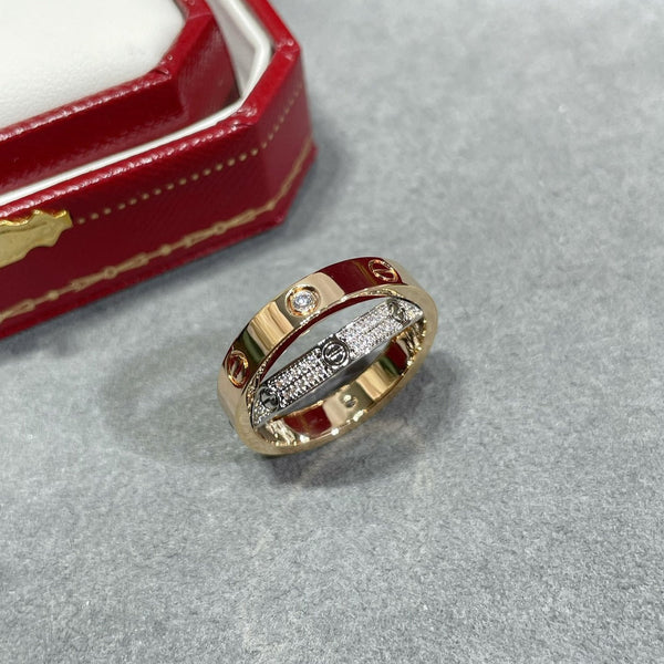 <ORIELL>LOVE PINK GOLD SILVER DIAMOND DOUBLE RING