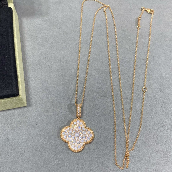<ORIELL>CLOVER 25MM LARGE PEDANT DIAMOND PAVED LONG NECKLACE