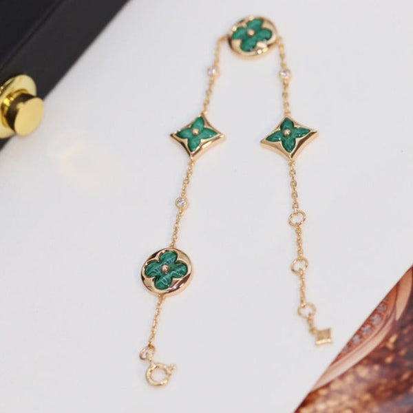 <ORIELL>STAR AND SUN 4 MOTIF PINK GOLD MALACHITE BRACELET