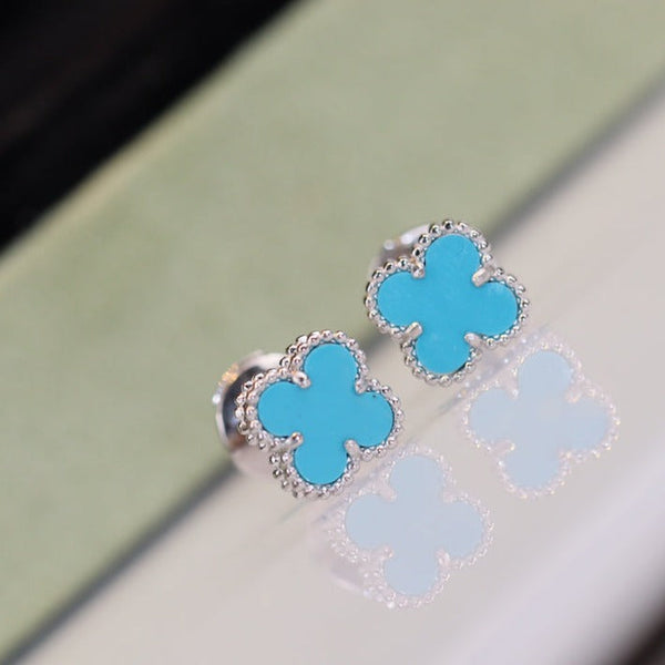 <ORIELL>CLOVER MINI TURQUOISE SILVER STUD EARRINGS