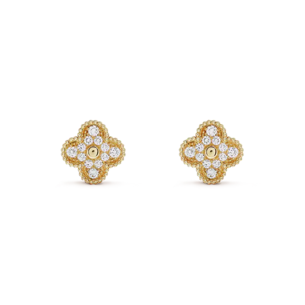 <ORIELL>CLOVER MEDIUM 1 MOTIFS FUll DIAMOND EARRINGS