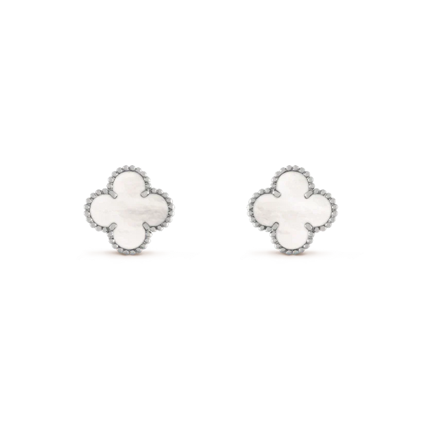 <ORIELL>CLOVER MEDIUM 1 MOTIFS  WHITE MOP EARRINGS SILVER