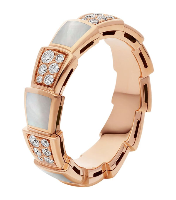 <ORIELL>SERPENTI RING PINK GOLD MOP DIAMOND PAVED 4MM