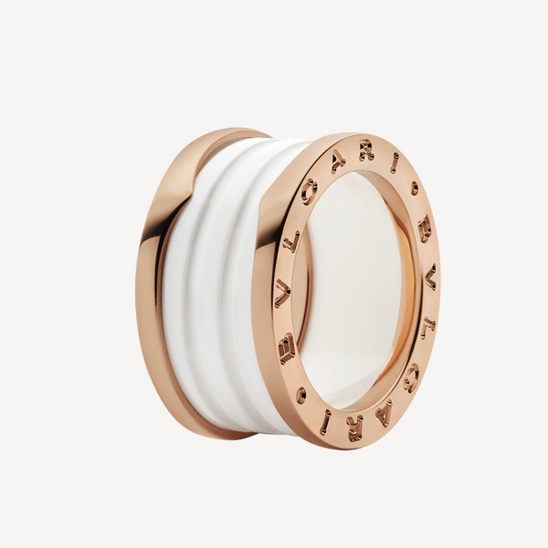 <ORIELL>ZERO 1 FOUR-BAND LOOPS AND WHITE CERAMIC SPIRAL PINK GOLD RING