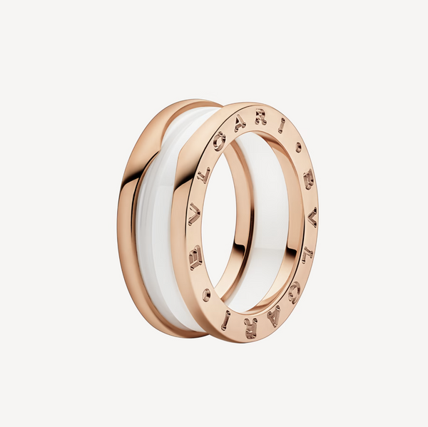 <ORIELL>ZERO 1 TWO-BAND LOOPS AND WHITE CERAMIC SPIRAL PINK GOLD RING