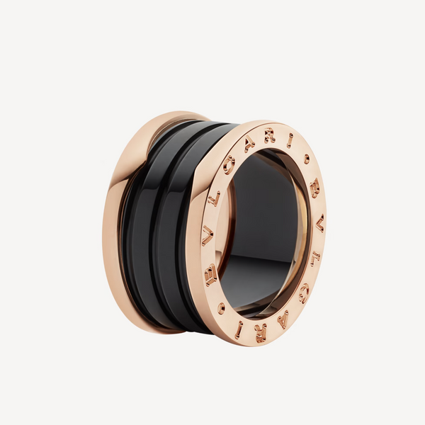 <ORIELL>ZERO 1 FOUR-BAND LOOPS AND BLACK CERAMIC SPIRAL PINK GOLD RING