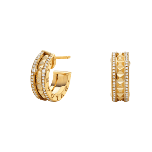 <ORIELL>ZERO 1 ROCK GOLD EARRINGS WITH STUDDED SPIRAL AND PAVED DIAMONDS