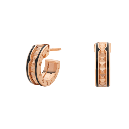 <ORIELL>ZERO 1 ROCK PINK GOLD EARRINGS WITH STUDDED SPIRAL AND BLACK CERAMIC