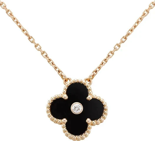 <ORIELL>CLOVER 15MM DIAMOND ONYX NECKLACE