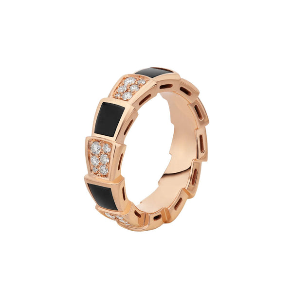 <ORIELL>SERPENTI RING PINK GOLD BLACK MOP DIAMOND PAVED 4MM