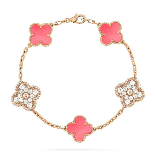 <ORIELL>CLOVER 5 MOTIF DIAMOND PINK MOP ROSE GOLD BRACELET