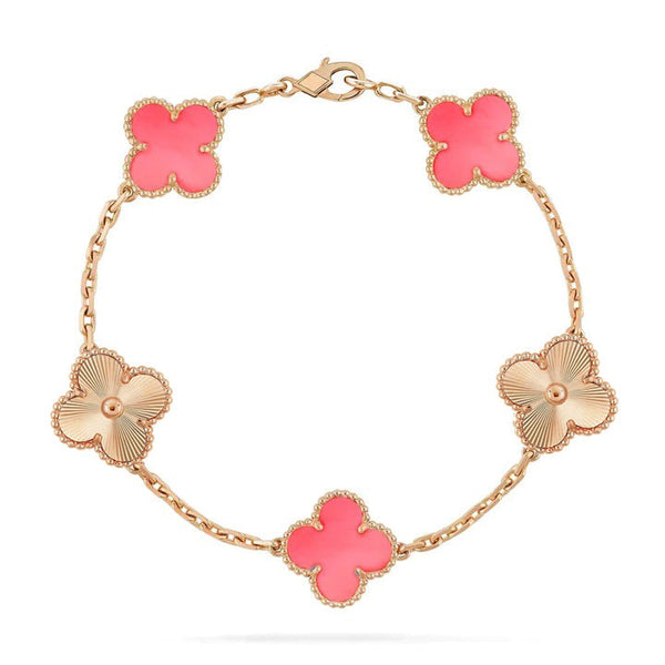 <ORIELL>CLOVER BRACELET 5 MOTIF PINK AND ROSE GOLD