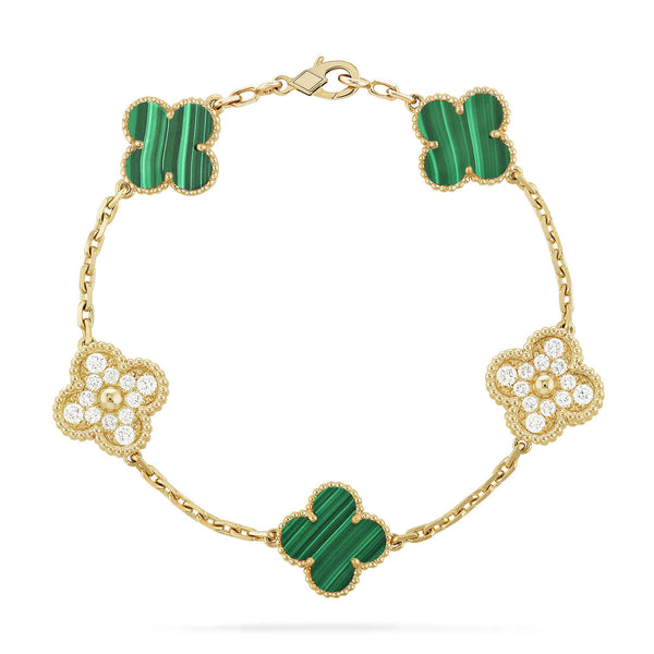 <oriell> Armband mit Kleeblatt-5-Motiv, Malachit und Diamanten</oriell>