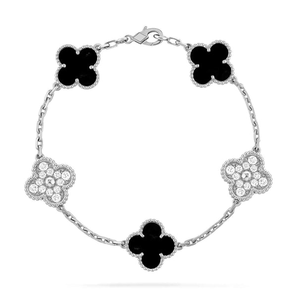 <oriell> Armband mit Kleeblatt und 5 Onyx-Diamanten </oriell>