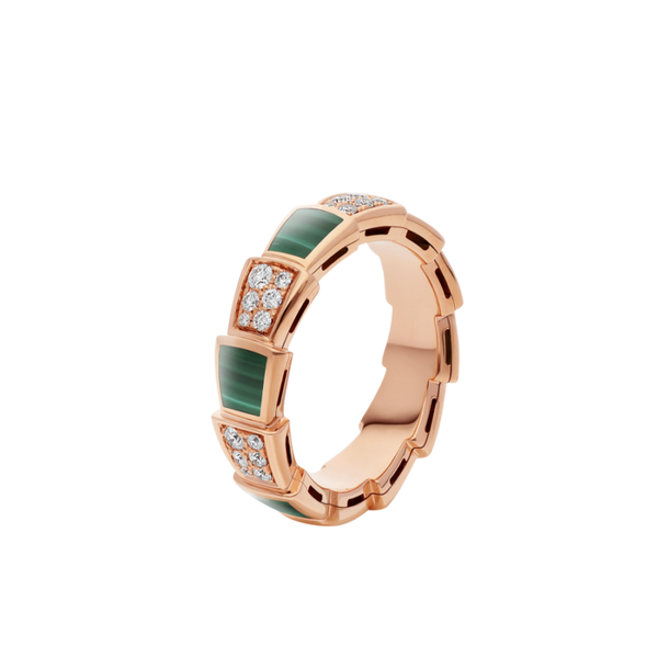 <ORIELL>SERPENTI RING PINK GOLD MALACHITE DIAMOND PAVED 4MM