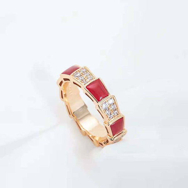 <ORIELL>SERPENTI RING PINK GOLD CARNELIAN DIAMOND PAVED 4MM