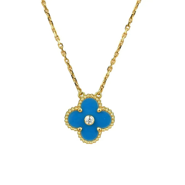 <ORIELL>CLOVER 15MM DIAMOND AND BLUE AGATE NECKLACE