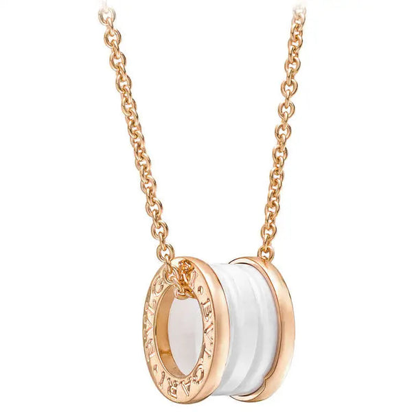 <ORIELL>ZERO 1 WHITE CERAMIC PINK GOLD DIAMOND NECKLACE