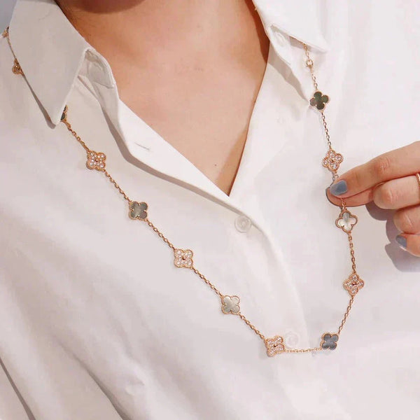 <ORIELL>CLOVER 20 MOTIFS DARK MOP DIAMOND  NECKLACE