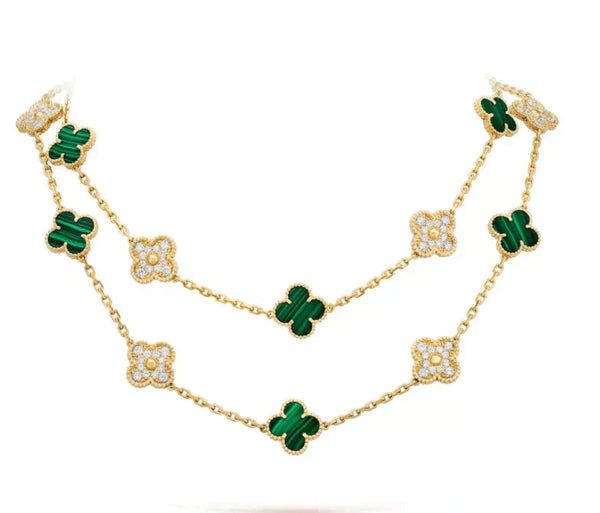 <ORIELL>CLOVER 20 MOTIFS MALACHITE DIAMOND NECKLACE