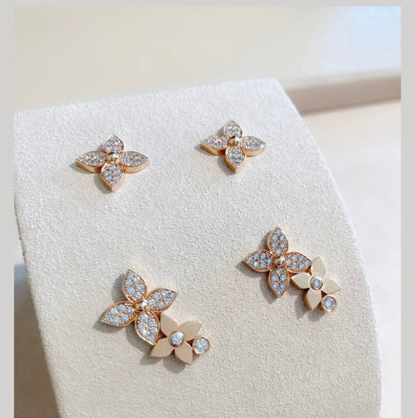 <ORIELL>STAR BLOSSOM STUD EARRINGS PINK GOLD DIAMONDS
