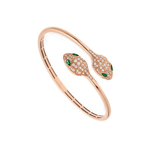 <ORIELL>SERPENTI BRACELET PINK GOLD MALACHITE DIAMOND DOUBLE SNAKE