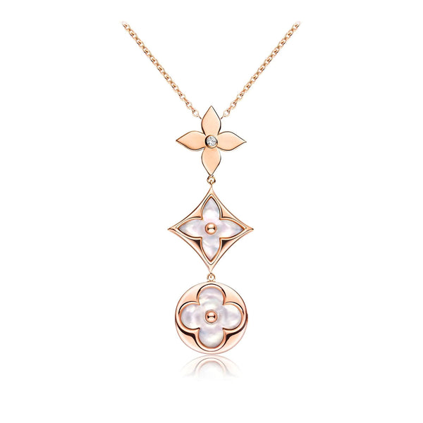 <oriell> COLOR BLOSSOM LARIAT HALSKETTE ROSA GOLD WEISS PERLMUTT UND DIAMANT</oriell>