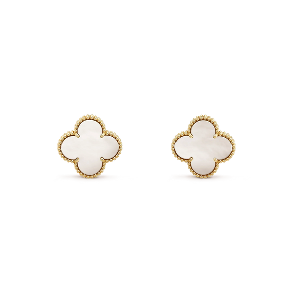 <ORIELL>CLOVER MEDIUM 1 MOTIFS  WHITE MOP STUD EARRINGS
