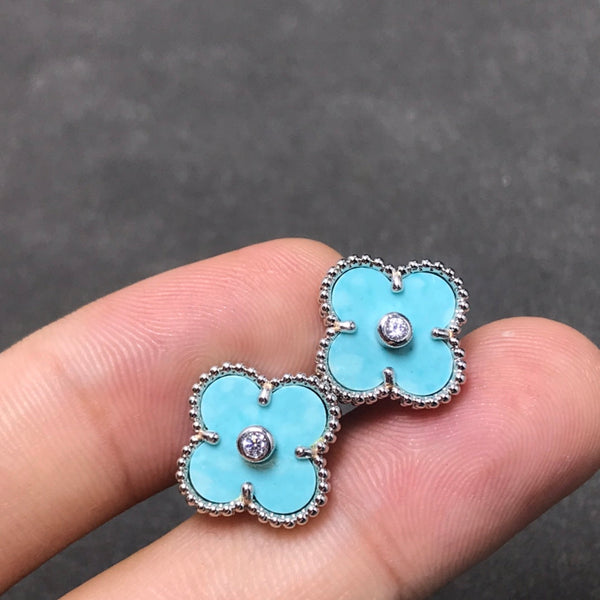 <ORIELL>CLOVER 1 DIAMOND BLUE SKY SILVER EARRINGS