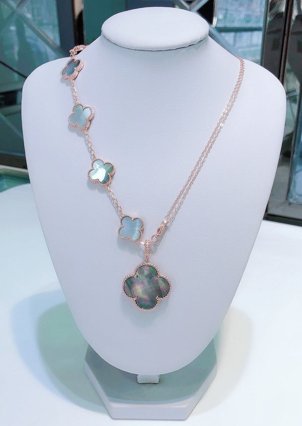 <ORIELL>COMBINED BRACELET 5 MOTIFS AND NECKLACE DARK MOP ROSE GOLD