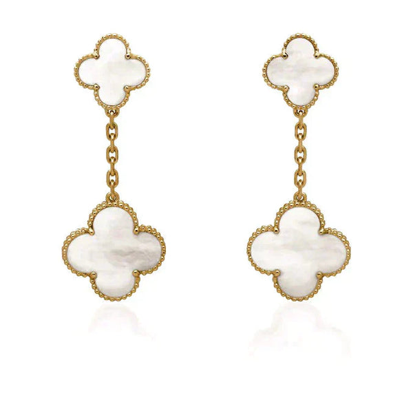 <ORIELL>CLOVER 2 MOTIF WHITE MOP EARRINGS