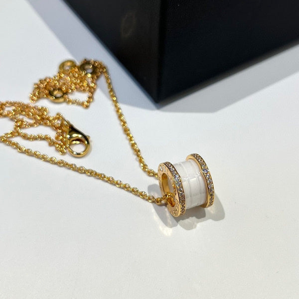 <ORIELL>ZERO 1 WHITE CERAMIC DIAMOND ROSE GOLD NECKLACE